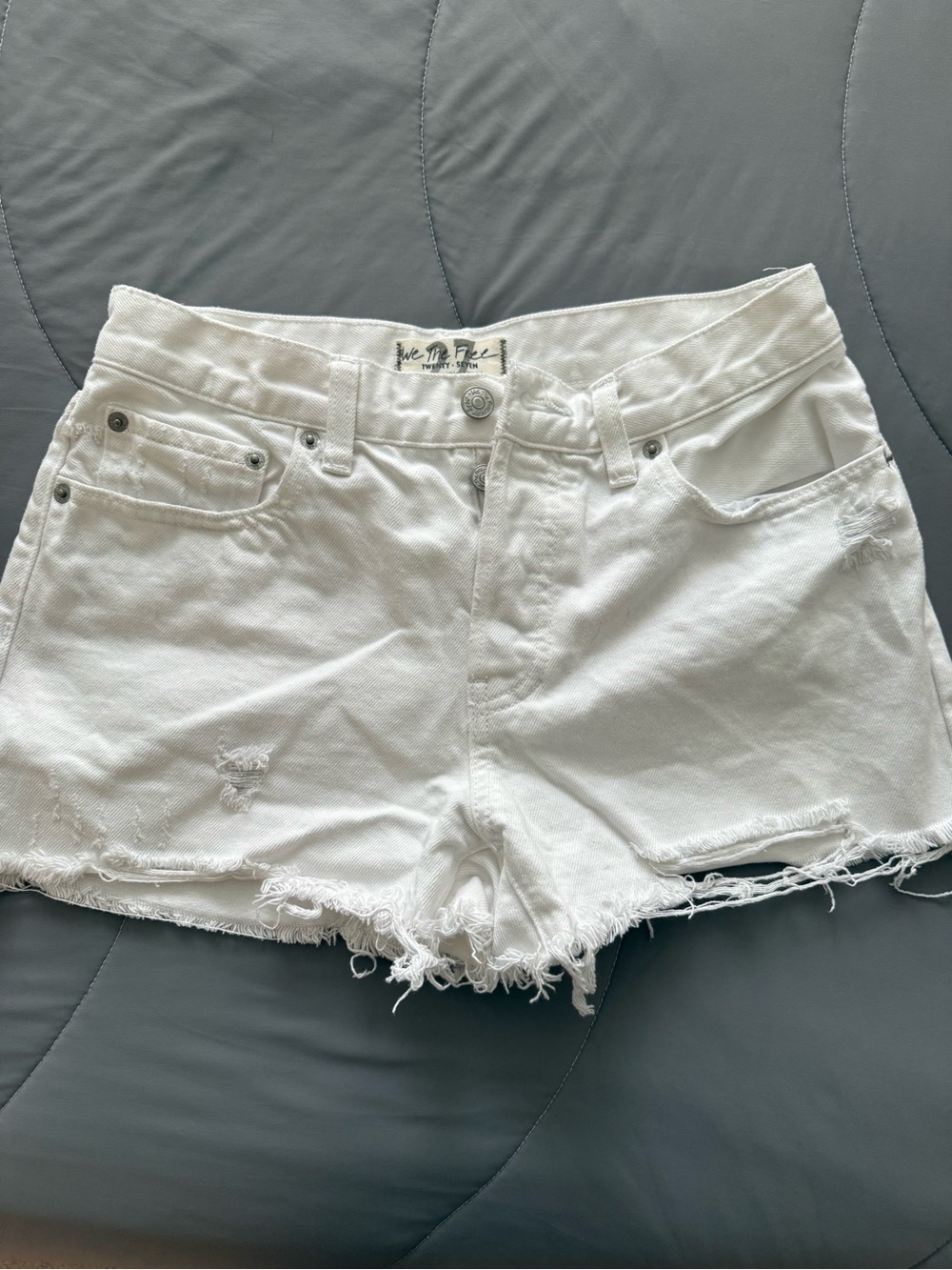 We The Free White Distressed Denim Jean Shorts